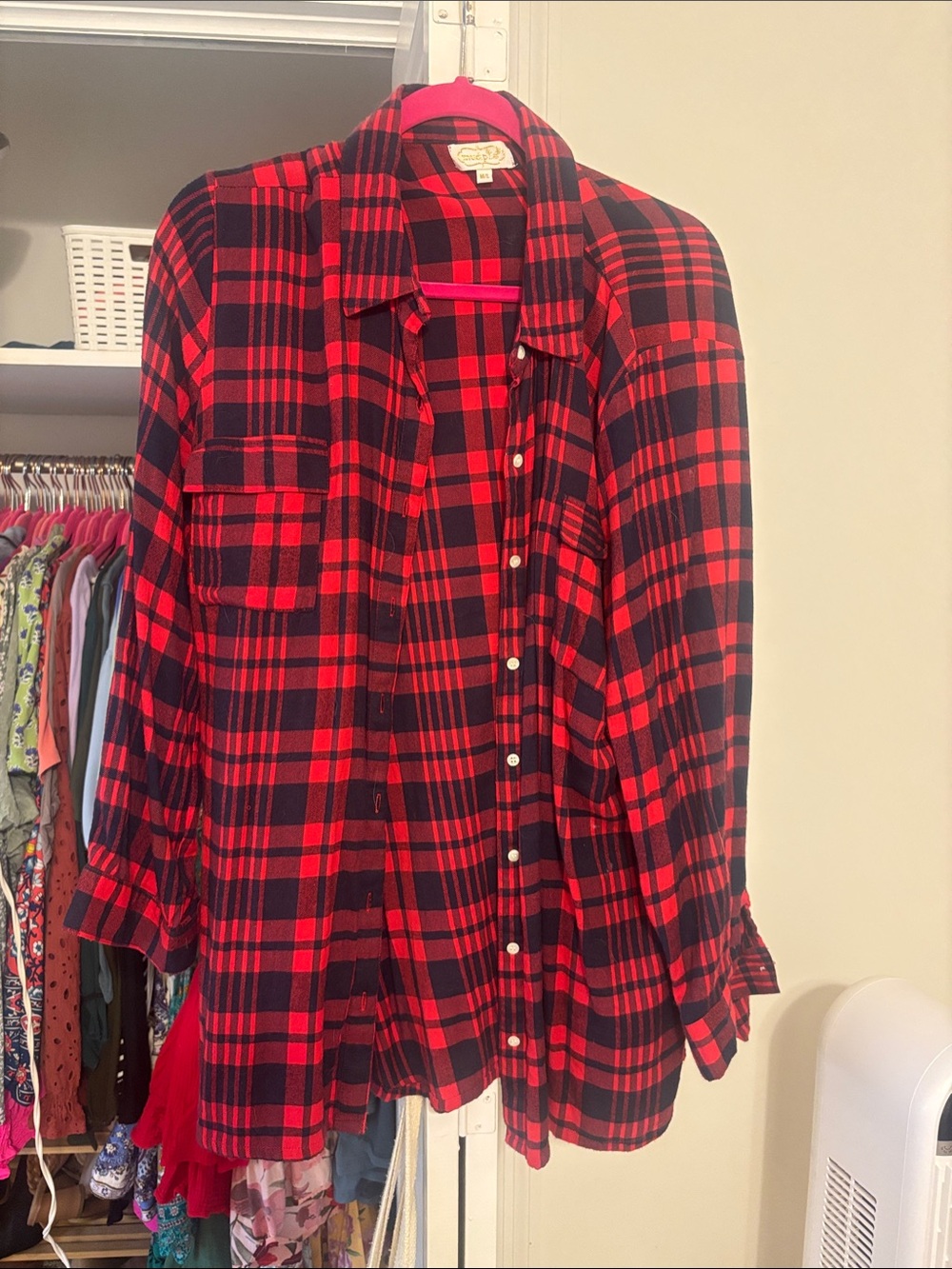 Navy and red flannel shirt